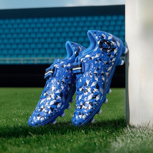 Kids Soccer Cleats Boys Girls Youth Football Shoes - Blue, 3 Little Kid
