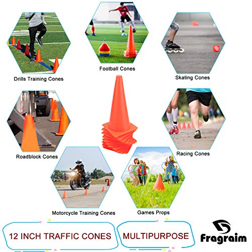 12-Inch Traffic Training Cones Set of 12 - Orange Plastic Agility Markers
