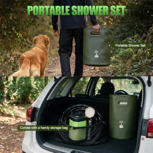 ECUMFFY Green Portable Camping Shower with Rechargeable Pump & Digital Display