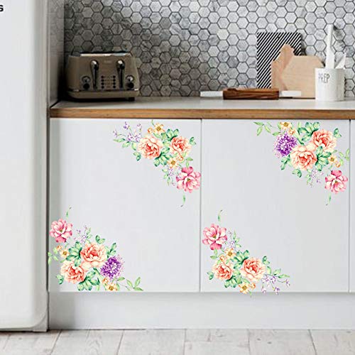2pcs/Set Nobility Peony Floral Flowers Bathroom Toilet Wall Arts Decals Decors Removable Stickers for Bedroom Living Room Dining Room