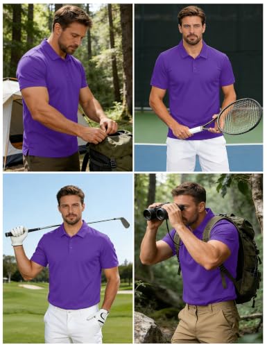 CRYSULLY Men's Short Sleeve Moisture-Wicking Golf Polo Shirt - Small Purple