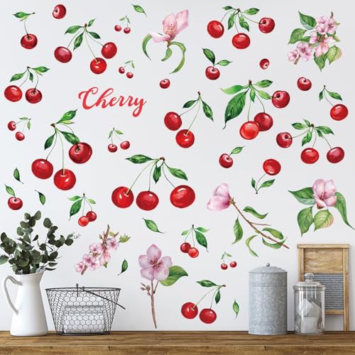 41 Pcs Cherry Fruit Wall Stickers - Peel and Stick Kitchen Decor
