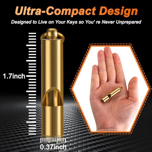 Solid Brass Emergency Whistle 2-Pack - 120dB Pealess Safety Signal for Hiking