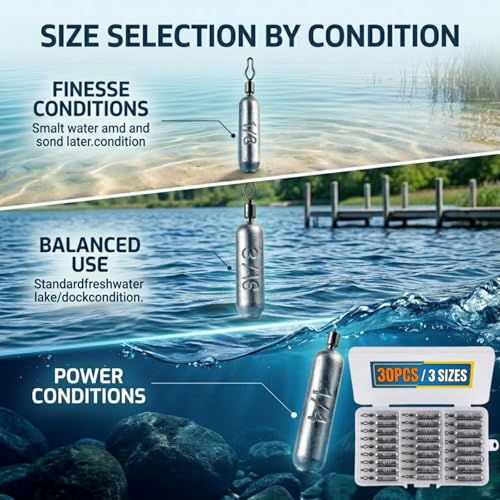 Pencil Fishing Weights with 360° Swivels - 30 Pcs, 3 Sizes