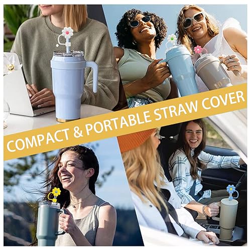 Silicone Straw Cover Caps for Tumblers - 10mm Flower Design, 6 Pack
