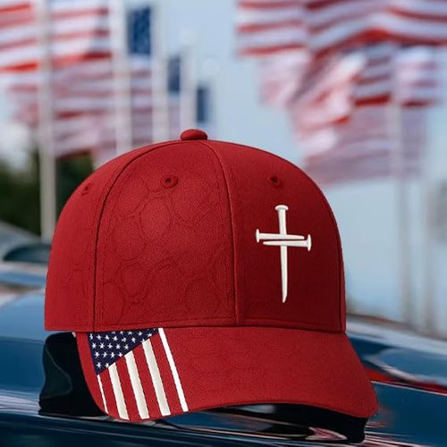 Adjustable Jesus 3 Nail Cross Hat with American Flag – Christian Cross Baseball Cap, Religious 3 Nail Design Faith Hat for Men & Women, Lord Savior Christian Gift Black