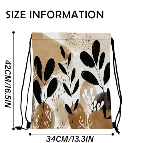 Waterproof Drawstring Backpack 13x17 - Durable Oxford Gym Bag - Brown Leaf