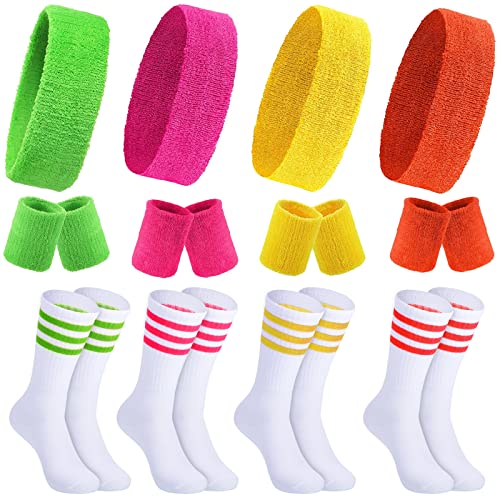 80's Neon Color Sweatband and Stripe Crew Socks - Hillban