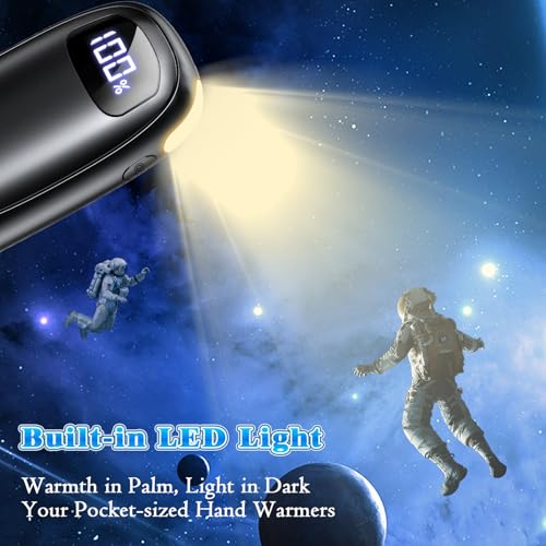 JMOSTRG 2-Pack Rechargeable Hand Warmers Dual-Sided with LED Display & Flashlight – Black