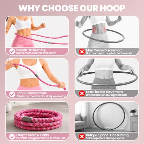 Weighted Hula Hoop for Adults - 2.6lb Portable Exercise Hoop