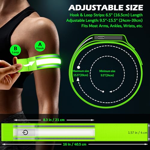 LED Armband Rechargeable for Night Running - High-Visibility Safety Bands (2 Pack)