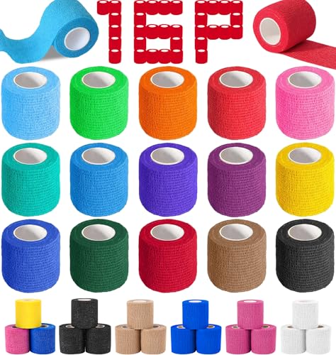 16 Pack Self Adhesive Bandage Wrap - 2" x 5 Yards Elastic Cohesive Tape