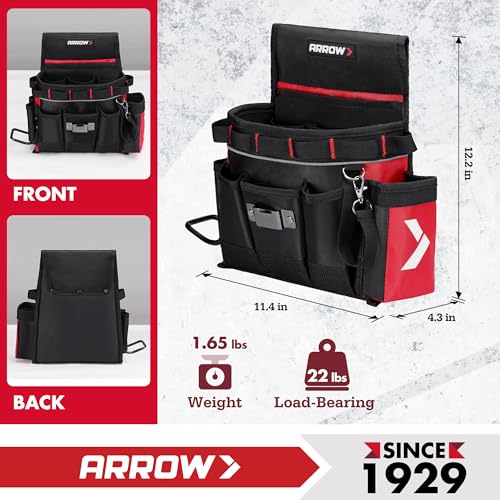 ARROW Tool Belt Heavy-Duty, Electrician Tool Pouch with 10 Pockets, 840D Oxford Fabric, Utility Belt with Hammer Holder, Adjustable Tool Belts for Men Women Electrician Carpenter, Construction