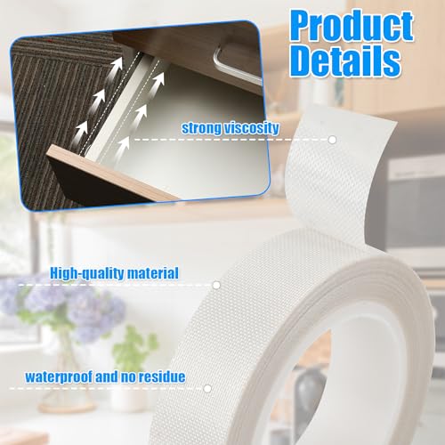0.59" x 32.81ft 2 Rolls Low Friction Tape, PTFE Tapes Drawer Slide Tape Abrasion Resistance Anti Squeak Tape Surface Protection for Wood, Cabinet, Curtain, Furniture (White)