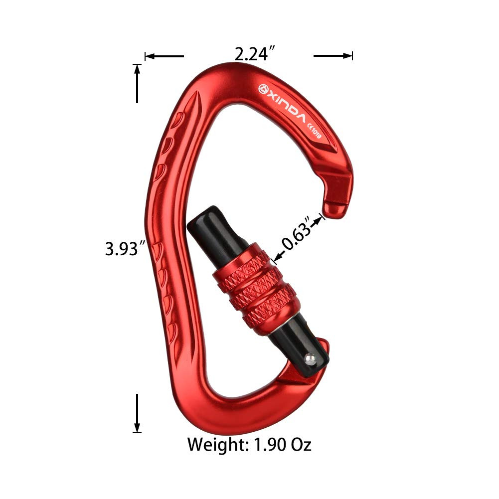 XINDA 22KN Auto Locking Carabiner Clip - Twist Lock Climbing Carabiner CE UIAA Certified, Heavy Duty Carabiners for Climbing,Rappelling,Hammock,Hiking,Camping (2 pcs Red)