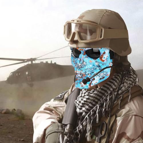 Blue Spooky Skull Face Mask for Airsoft, Painted Motor Racing Goggle-Protected