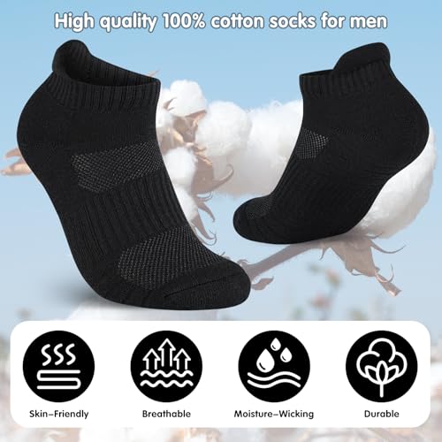 Monxiery Mens Cotton Cushioned Ankle Socks, Athletic Performance
