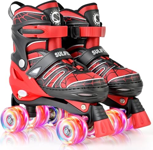 Adjustable Kids Roller Skates with Light-Up Wheels - Spider Red