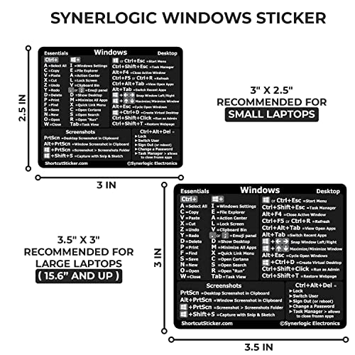 Windows Keyboard Shortcut Stickers - Black - Quick Reference Guide