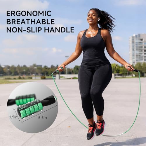 Fitmyfavo Green Adjustable Cotton Jump Rope for Fitness & Exercise