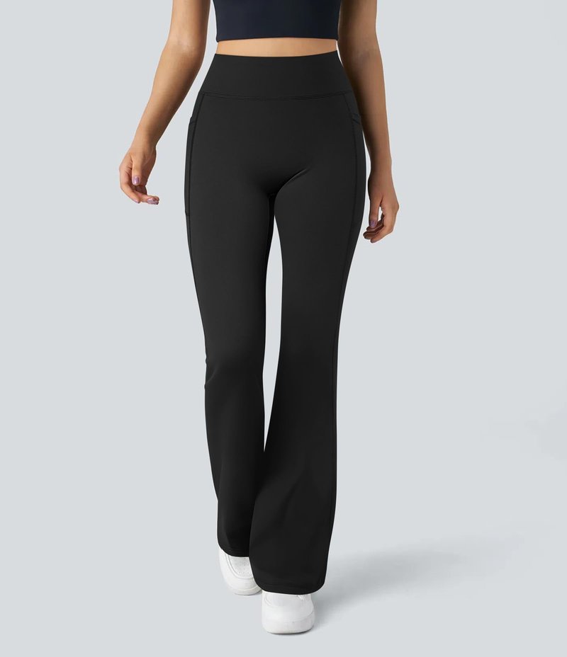 OQQ Yoga Pants Women High Waist Butt Lifting Casual Soft Leg Flared Bottoms with Pockets Black