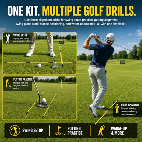 4 Pack Yellow Collapsible Golf Alignment Sticks - 40 Inch Swing & Putting Aids