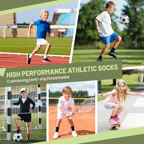 Kids Grip Soccer Socks - Cushioned Non-Slip Athletic - 2 Pairs Black+White