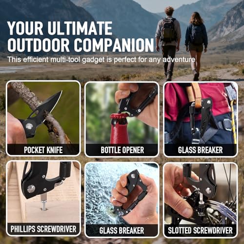 6-in-1 Multitool Carabiner with Pocket Knife - Large Black