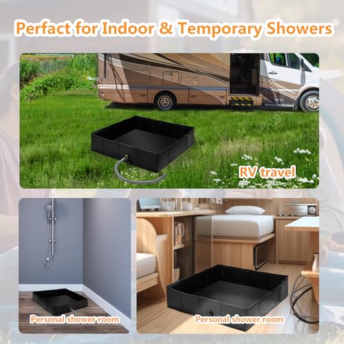 Wintogo 41 x 41 x 10 in Portable Foldable Shower Pan with Detachable Drain Pipe for RV, Outdoor & Indoor Use