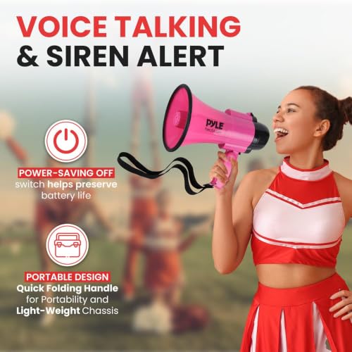 Portable Megaphone Speaker with Microphone - 30W, 1200 Yards Range, Pink