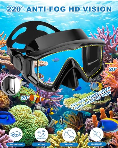 Anti-Fog Diving Mask with 180° Field of View - Black Adult