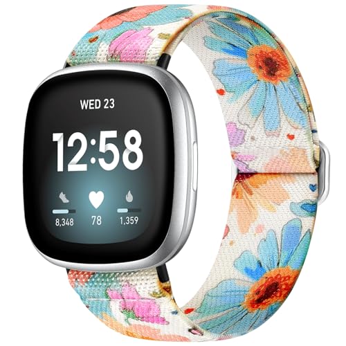 Odbeai Daisy Color Stretchy Bands for Fitbit Versa 3/4 & Sense 2 - Stylish Watch Strap
