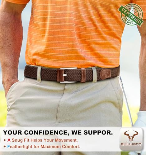 BULLIANT 2-Pack Men's Woven Braided Stretch Web Belts, 52-56 Inch Waist, Gift Boxed - Black & Deep Brown, Adjustable