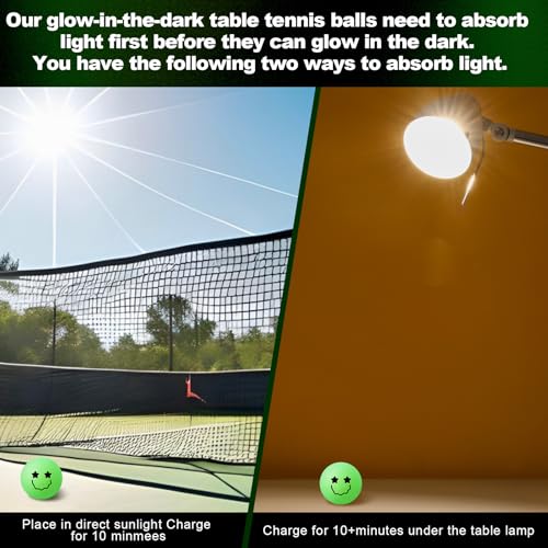 Glow in the Dark Table Tennis Balls - 12 Pack with Smile Face