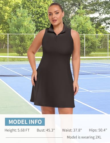 LEYSHE Women's Plus Size Sleeveless Tennis Dress 1/4 Zip UPF 50+ Summer Floral Black 3X-Large