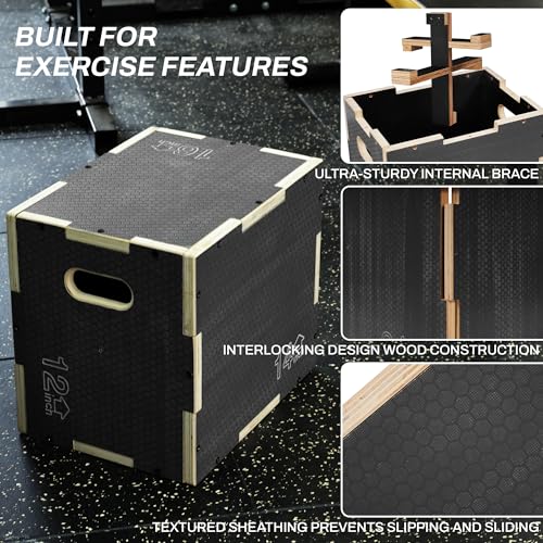 Plyometric Wooden Jump Box - 16" x 14" x 12" - Gray