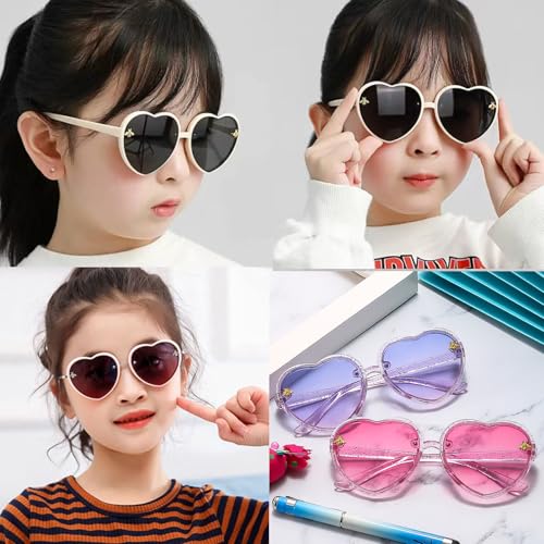 Kids Heart Shaped Sunglasses - Cute Beige Eyewear for Ages 3-10