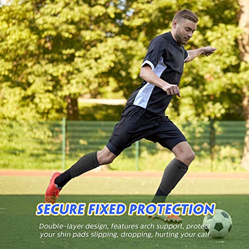 Soccer Shin Guard Sleeves with Pocket - 4 Pairs, Elastic & Ventilated, Black