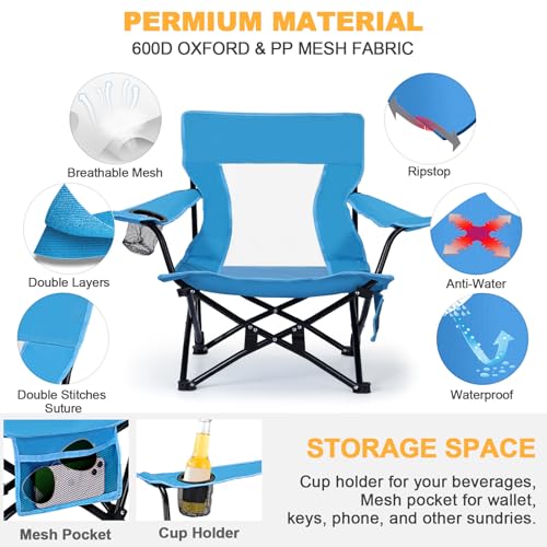 Joyfair Blue Beach Camping Folding Chair for Adults 2-Pack, Lightweight & Portable