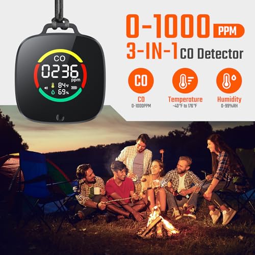 Portable Carbon Monoxide Detectors, 3-in-1 CO Detector with Magnetic Suction, Travel Size CO Alarm with Temp/Humidity, Custom Alarm Thresholds, 240HR Standby, Carbon Monoxide Monitor for Hotel RV Car