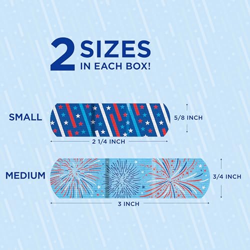 Flexible Fabric Adhesive Bandages - Patriotic Stars & Stripes, 45 Count