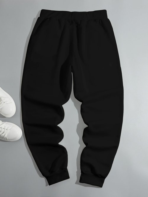 COZYEASE Men's Letter Graphic Print Drawstring Waist Sweatpants Pocket Long Length Casual Jogger Black Print L