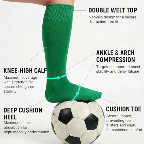 Cushioned Knee High Soccer & Softball Socks - X-Large Green