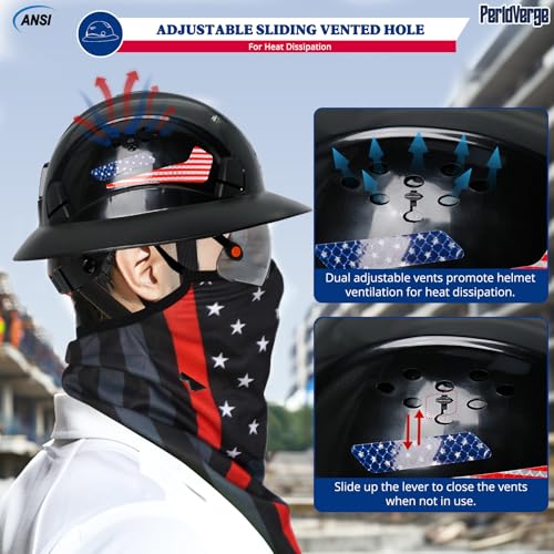 Full Brim Hard Hats Construction OSHA Approved with Visor-Vented Hard Hat with Neck Gaiter with Ear Loops,Safety Hard Hats for Men with Chin Strap ANSI Z89.1 Type 1 Class C,6-pt Suspension