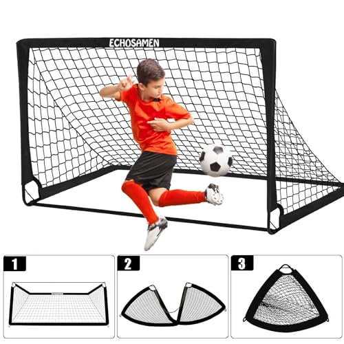 Kids Soccer Goals Set - 2 of 6' x 4' with Cones & Agility Ladder - Black