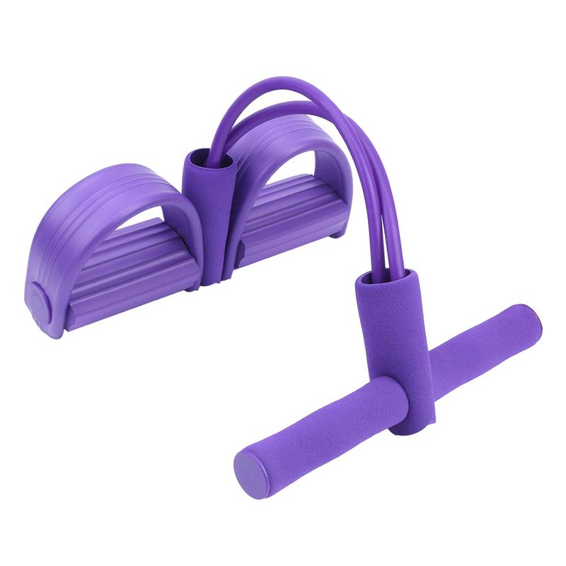 Fitness Pull Rope with 2 Tube Foot Pedal, Elastic Leg Puller for SitUp Abdominal Exercise and Training Equipment (Purple)