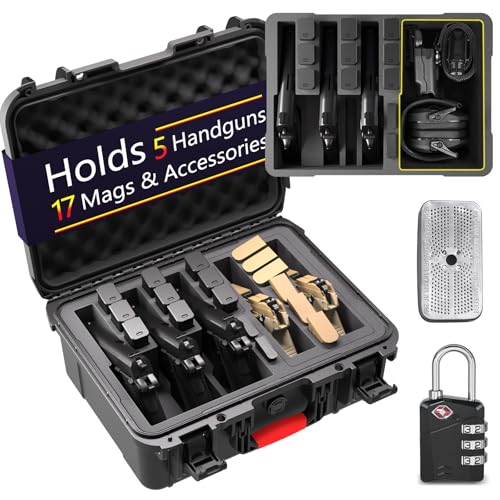 Betschkim TSA Waterproof Hard Shell Pistol Case Holds 5 Handguns & 17 Magazines