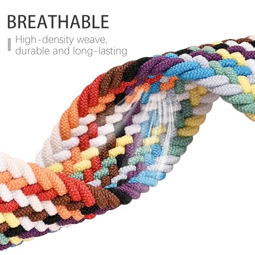Braided Nylon Watch Bands for Fitbit Charge 6/5 - 3 Pack Black/Denim/Rainbow