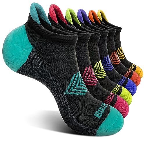 Women Cushioned Ankle Socks - Anti-Slip Y-Heel No Show 6 Pack - Black 2082