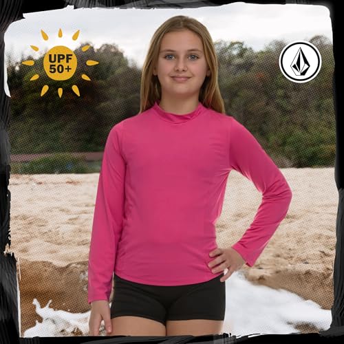 Girls Long Sleeve Rash Guard - UPF 50+ Swim Shirt, Fuchsia